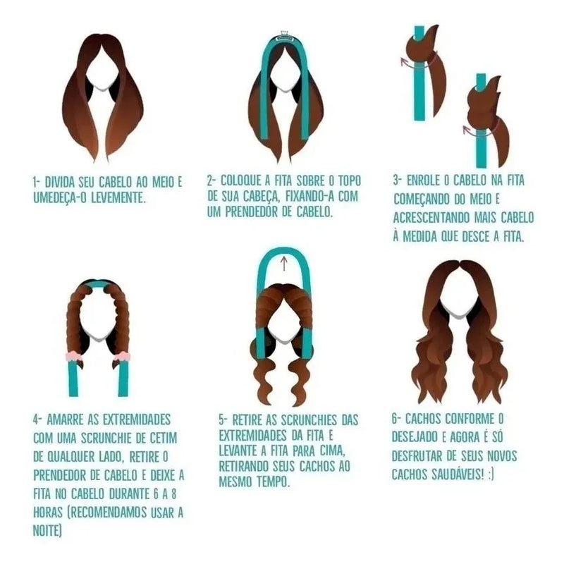 kit cetim anti frizz touca cetim + modelador sem calor curling rod + fronha