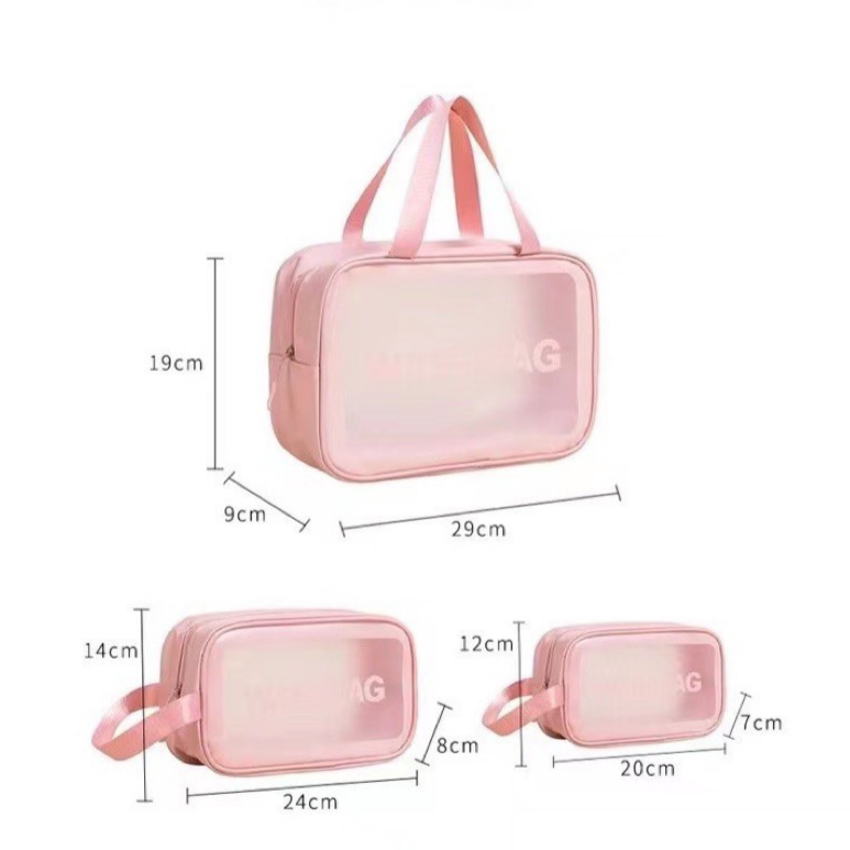 Kit 3 Necessaire Maquiagem Transparente WashBag A Prova De Água