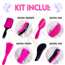 kit escovas de cabelo, escova raquete, escova polvo, escova mágica, escova massageadora, touca de cetim, kit capilar completo, cuidados com o cabelo, escova para cachos, escova desembaraçante