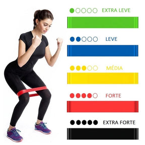 Kit5 Elástico de Treino Mini Band + Elástico Tensão Extensor Exercício Treino Funcional Fisioterapia